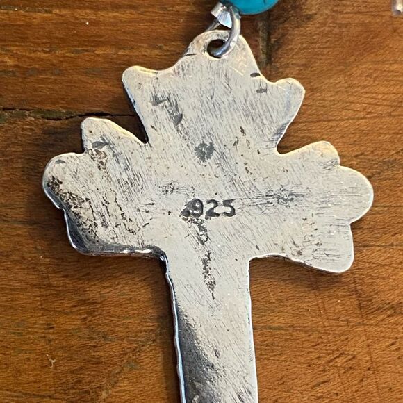 Cross Navajo Earrings vintage Sterling Silver with Kingman Turquoise 925… - Picture 6 of 10